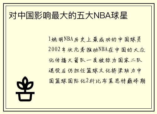 对中国影响最大的五大NBA球星