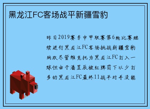 黑龙江FC客场战平新疆雪豹